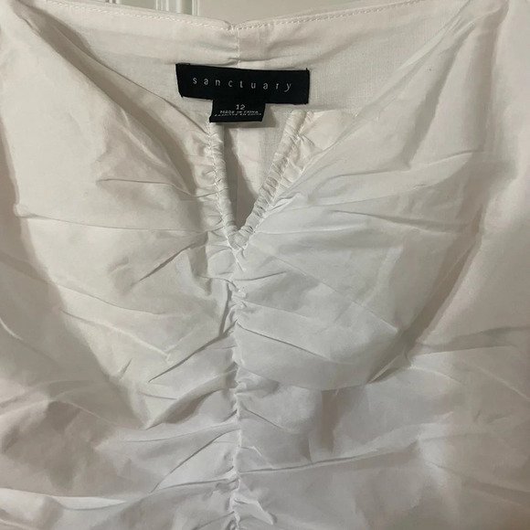 Sanctuary Split Square Neck Short Puff Sleeve Shirred Poplin Mini Dress size 12 - Picture 4 of 7